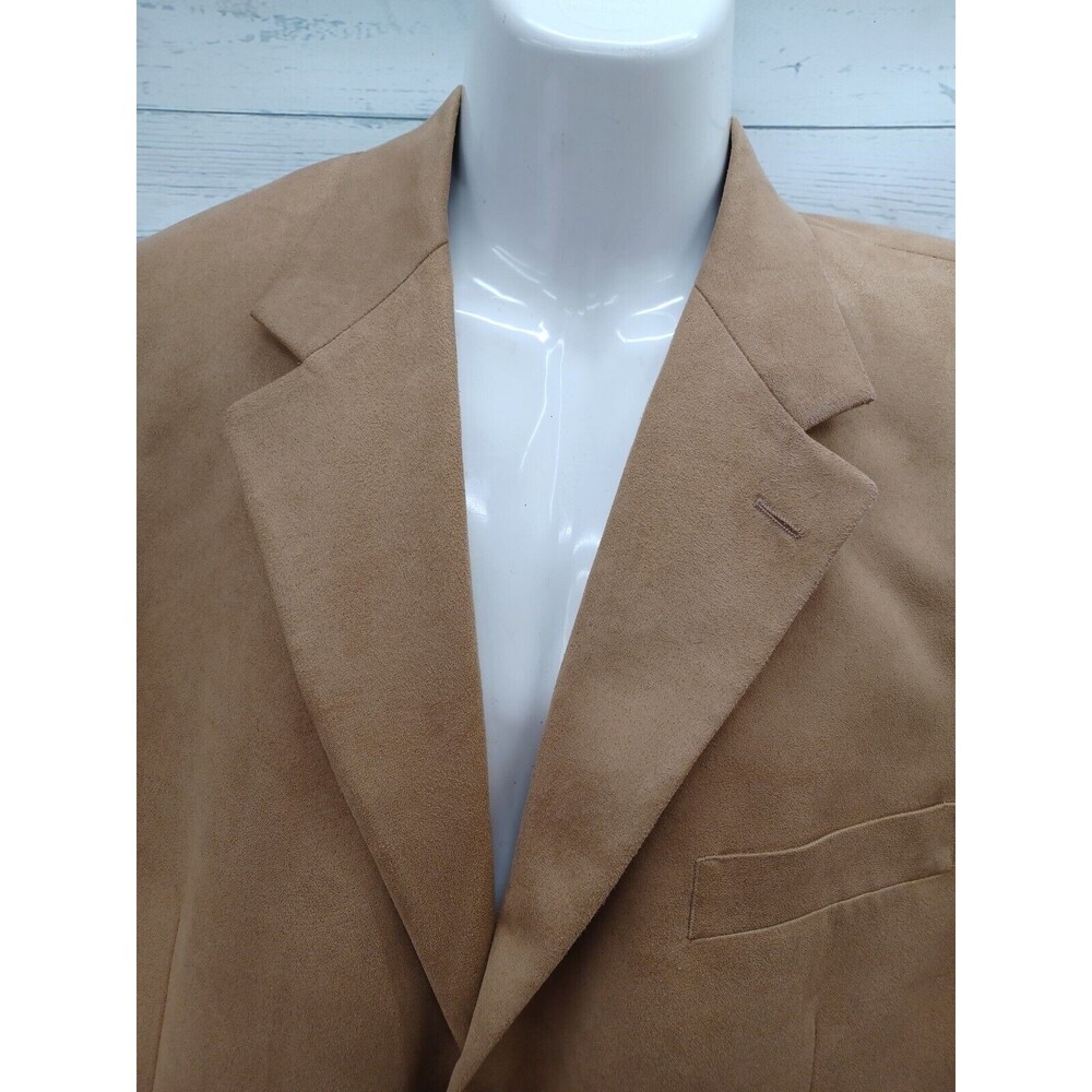 CHAPS Men's Faux Suede Blazer Jacket Sport Coat Camel Tan Ralph Lauren 42L - Picture 2 of 10